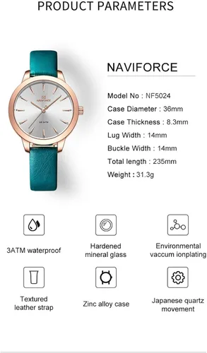 Vista 6 de NAVIFORCE Reloj analógico de cuarzo para mujer casual impermeable reloj de pulsera correa de cuero simple