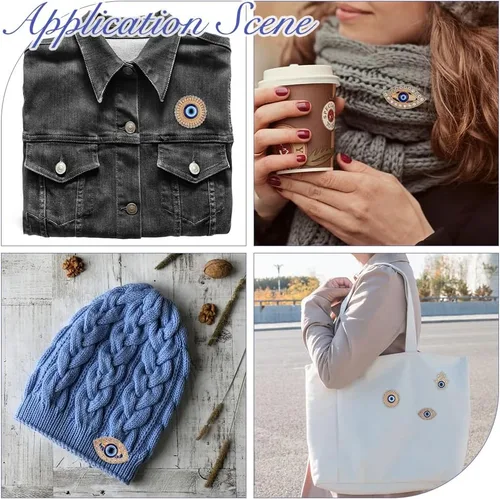 Vista 7 de HOBBIESAY 5 estilo Rhinestone Evil Eye Lapel Pins Hamsa Hand Backpack Broches Planos Redondos Ropa Collar Pines Buena Suerte Bufanda Broches