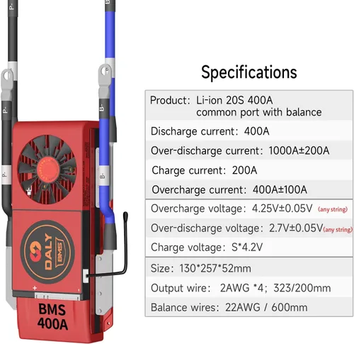 Vista 49 de DALY BMS 72V Li-ion 20S 30A Tablero de protección con cable de equilibrio de puerto común para panel solar autoconstruido, sistema de suministro