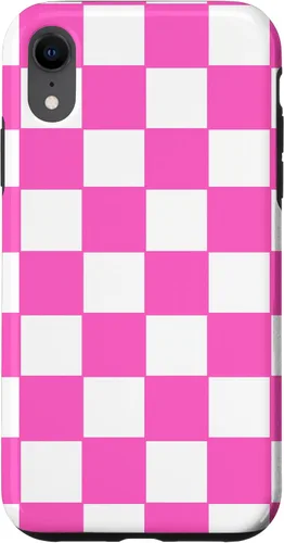 Vista 24 de Funda de tablero de ajedrez clásica a cuadros rosa y blanco para iPhone 16