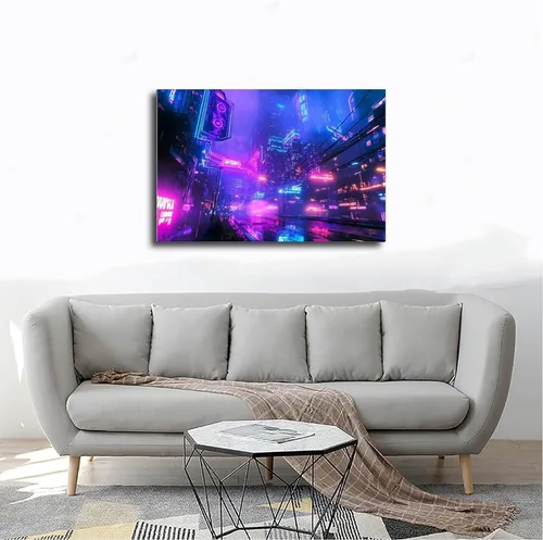 Vista 4 de ZMLIS Cyberpunk Urban Subculture Wall Art – Futuristic Neon City Poster – Edgy Retro-Futuristic Home Decor Canvas Wall Art Print Poster For Home