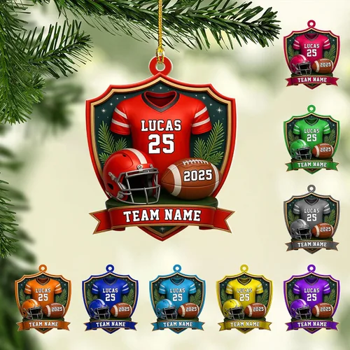 Vista 27 de Adornos de fútbol personalizados, hombreras y casco, adorno de Navidad, regalo de jugador estadounidense, regalo para niños y niñas, decoración