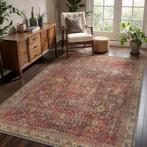 Vista 59 de Bavni Tapetes de 2 x 3 pies, lavable a máquina, clásico, con estampado gastado, ultradelgado, felpilla, decorativo, pelo corto, ligero