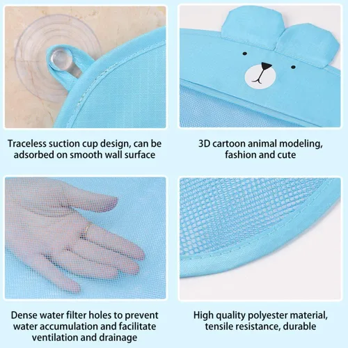 Vista 9 de Surakey Almacenamiento de juguetes de baño para niños, niños pequeños, organizador de baño de bebé, bañera, soporte de juguetes de baño, red