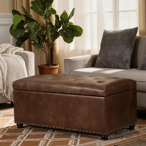 Vista 13 de Joveco Banco Otomán de Almacenamiento, 33 Pulgadas de Cuero Sintético Rectangular con Capitoné, Taburete para los Pies al Pie de la Cama