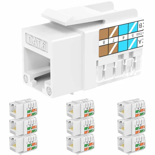 Vista 22 de Rapink RJ45 Conector Keystone Cat6 Soporte 10G, Conectores Keystone UTP 10 Pack para Placa de Pared y Panel de Conexiones, RJ45 Keystone 90 Grados