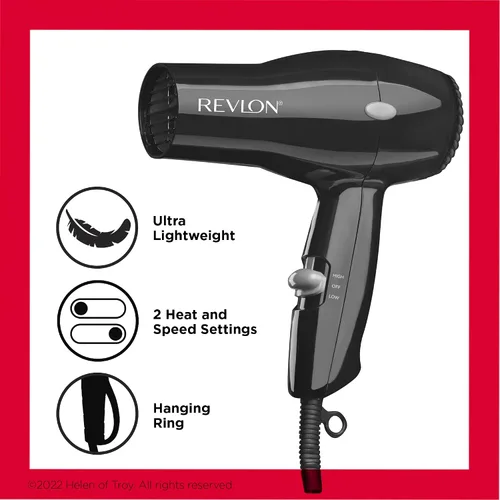 Vista 7 de Revlon Secador de pelo compacto Diseño ligero de 1875 W, perfecto para viajes, (negro)