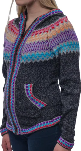 Vista 2 de Gamboa Suéter tipo cárdigan de alpaca genuina para mujer, suéteres de invierno y otoño ligeros