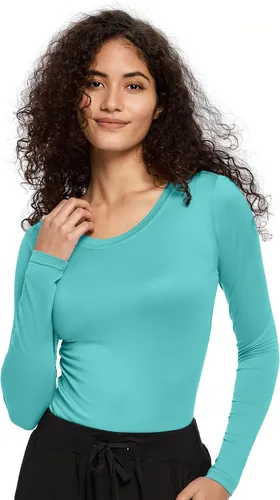 Vista 7 de COZYFIT Underscrub de manga larga para mujer - Blusas de uniforme para enfermeras con cuello redondo y tela suave Blanco