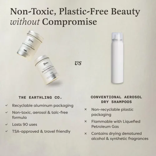 Vista 7 de The Earthling Co. Champú seco – Polvo voluminizador sin aerosol para aceite – Ingredientes naturales y orgánicos para cabello castaño y negro