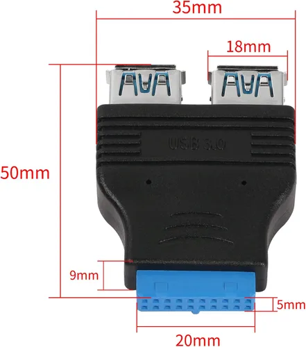 Vista 3 de YACSEJAO Adaptador de 19 pines a USB 3.0 A, adaptador plano de placa base de puertos hembra dual USB 3.0 A, paquete de 2