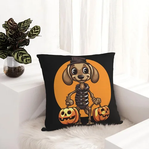 Vista 8 de Happy Halloween - Fundas de almohada de perro salchicha de esqueleto de perro salchicha de 22 x 22 pulgadas, funda de cojín para interiores