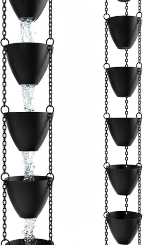 Vista 12 de Rain Chains Direct - Cadena de lluvia de tulipán - 8.5 pies - Aluminio recubierto de polvo negro - Cadenas de lluvia premium para canalones