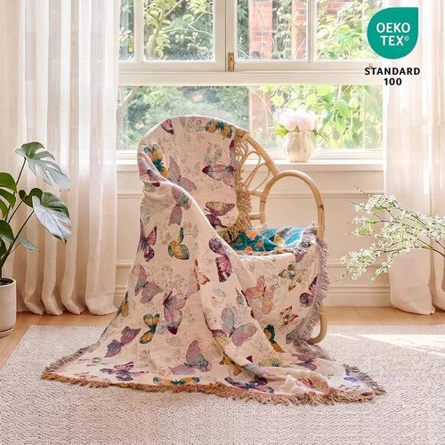 Vista 83 de MSGKV - Manta bohemia/primaveral de algodón para sofá y sala de estar, de gasa acogedora, de 50 x 60 pulgadas 50"x60" Cotton Throw, Woven Bird
