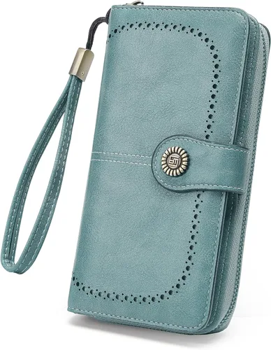 Vista 9 de Billetera de cuero para mujer, de gran capacidad, con cremallera, cartera con cremallera para mujer 1-negro