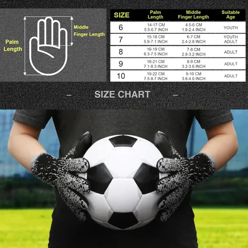 Vista 6 de Guantes de Portero de Fútbol, Guantes de Portero de Fútbol con Agarre Definitivo con Tallas 6/7/8/9/10, Agarre Fuerte, Fútbol Americano