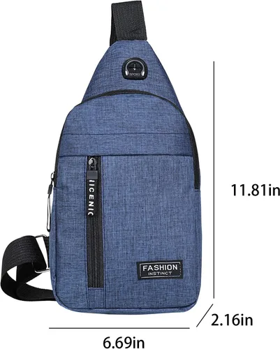 Vista 7 de Pequeña bolsa cruzada negra, bolsa de hombro para hombres y mujeres, bolso bandolera de pecho con una correa de viaje, Azul