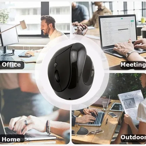 Vista 2 de Ratón vertical ergonómico inalámbrico, mouse Ergo portátil silencioso recargable con receptor USB 2.4G, 6 botones, agarre cómodo, reduce el dolor