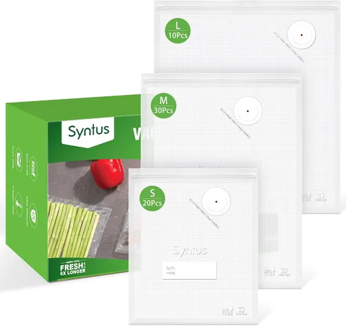 Vista 11 de Syntus 30 bolsas reutilizables selladoras al vacío para alimentos, pequeñas bolsas de almacenamiento de alimentos de 8 x 10 pulgadas con cremallera