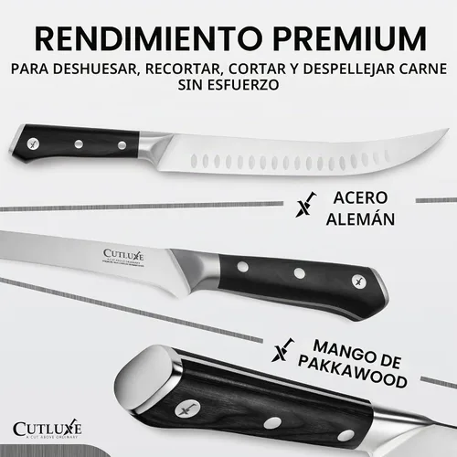 Vista 2 de Cutluxe Butcher Carving Set, Cimeter Breaking & Boning Knife for Meat Cuchillas profesionales para barbacoa, acero alemán afilado, asas ergonómicas