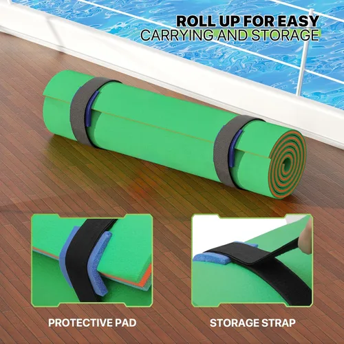 Vista 8 de Magshion Flotador gigante de piscina de 12 x 6 pies, flotador de isla para lago, tapete de agua familiar de espuma XPE con cordón elástico