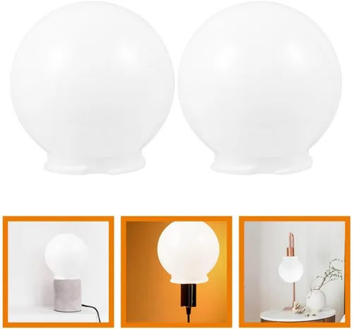 Vista 8 de 2 unids acrílico lámpara poste globo con cuello blanco lámpara sombra redonda de plástico globo de luz apertura cuello ventilador techo cubiertas