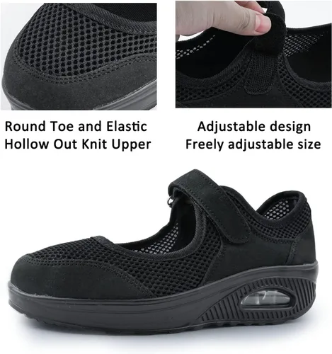 Vista 2 de Tenis para caminar de mujeres para trabajo de enfermera ajustables y transpirables Cuñas deslizables para caminar Tenis deportivos casuales Tenis