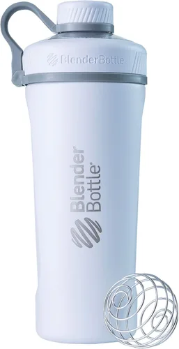 Vista 7 de BlenderBottle Radian Shaker Cup Botella de agua aislada de acero inoxidable con batidor de alambre, 26 onzas, azul ártico mate