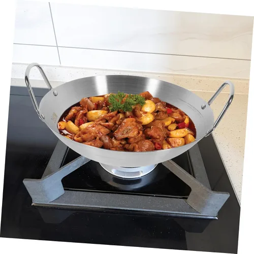 Vista 5 de DECHOUS Wok de camping antiadherente de acero inoxidable, 11 pulgadas de diámetro, doble mango, diseño de fondo redondo que atrapa el calor