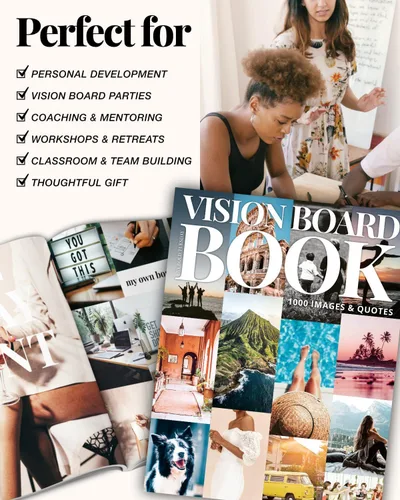 Vista 6 de Libro de tablero de visión para mujeres - Más de 1000 imágenes diversas, citas, ejercicios de autodescubrimiento Kit completo de suministros