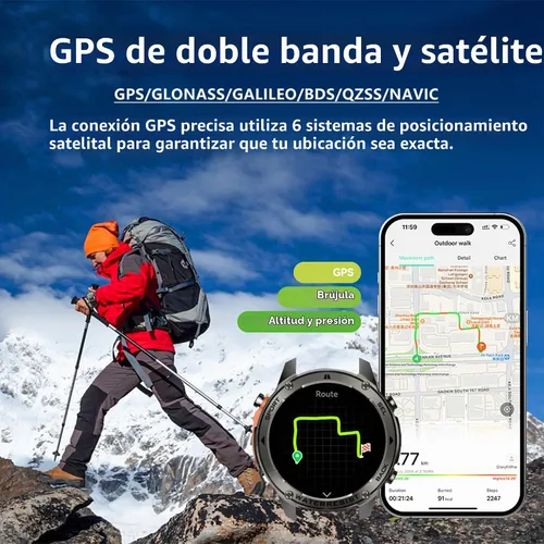 Vista 4 de Reloj inteligente con pantalla AMOLED de 1.43 pulgadas, resistente al agua, brújula, altitud, rastreador de actividad física de larga espera