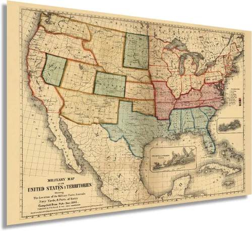 Vista 7 de HISTORIX Vintage 1861 American Civil War Map - Mapa vintage de los Estados Unidos de 18 x 24 pulgadas que muestra la ubicación de puestos militares