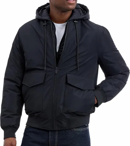 Vista 3 de Michael Kors chaqueta bomber acolchada para hombres con babero estilo chaleco aislante, bomber extra cálida para clima frío