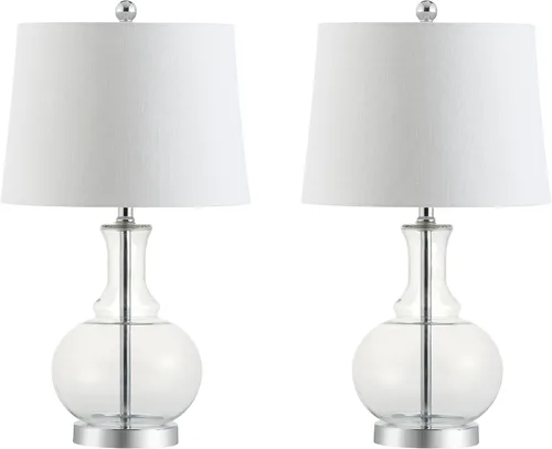 Vista 8 de JONATHAN Y Juego de 2 lámparas de mesa de cristal dorado transparente y cromado de 25 pulgadas para dormitorio, lámpara de noche moderna para sala