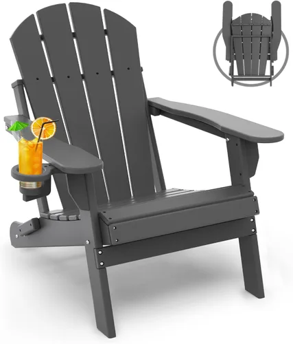 Vista 40 de GREENVINES Silla Plegable Adirondack Plástico HDPE Sillas para Fogata Todo Tiempo Portavasos Ártico para Terraza Patio Trasero Patio