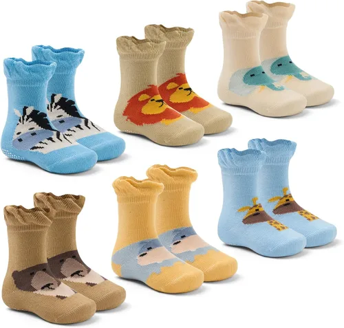 Vista 13 de Calcetines de algodón para bebés y niños pequeños, calcetines antideslizantes para niños, paquete de 6