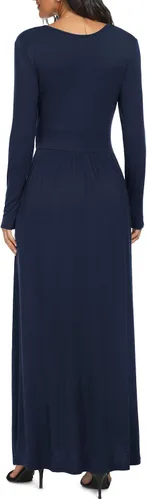 Vista 4 de LILBETTER - Maxi vestido casual, de manga larga, cuello en V, holgado, liso y largo para mujer