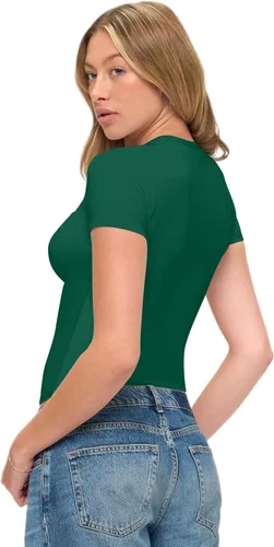 Vista 2 de Natural Uniforms Camiseta Baby Tee Crop Top de Manga Corta Y2K Súper Suave y Súper Elástica para Mujer True Hunter Verde