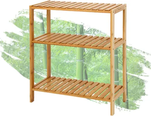 Vista 7 de Kinpaw Estante de bambú para baño, estantería alta ajustable de 3 niveles, soporte multifuncional para sala de estar, soporte de flores