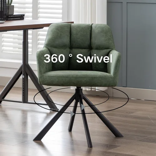 Vista 3 de Silla de oficina en casa con brazo, cómoda silla de escritorio sin ruedas, silla tapizada de cuero para computadora, silla giratoria