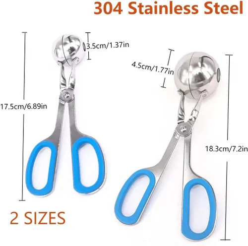 Vista 2 de Juego de 3 pelotas de acero inoxidable para hacer bolitas de carne antiadherentes, para hacer bolitas de hielo para cake pop, cuchara de helado
