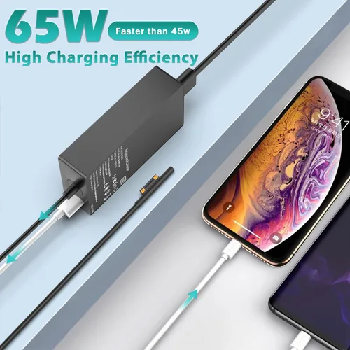 Vista 3 de Nuevo cargador Surface Pro de 65 W compatible con Microsoft Surface Pro 11,10, 9, 8, 7+, 6, 5, 4, 3, X, Windows Surface Laptop 6, 5, 4, 3, 2, 1