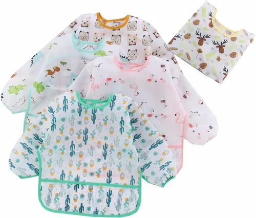 Vista 8 de 5 baberos de manga larga para bebé, babero impermeable con mangas de 3 a 24 meses