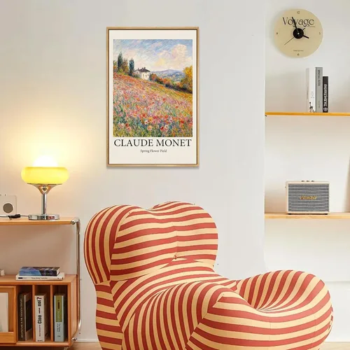 Vista 4 de Eliko Claude Monet - Lienzo enmarcado para pared, pintura de molinos de viento y flores, arte de pared enmarcado, impresionista, famosas
