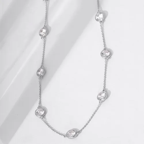 Vista 2 de Tienda Collection Platinum or Gold Plated Sterling Silver Station Necklace made with Infinite Elements Zirconia