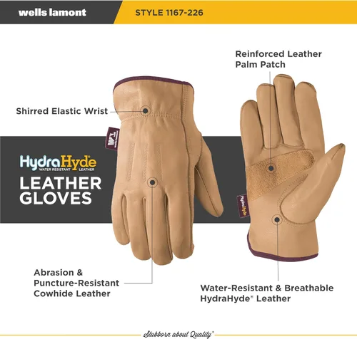 Vista 3 de Wells Lamont HydraHyde - Guantes de trabajo de cuero resistentes al agua para mujer, parche de palma reforzado