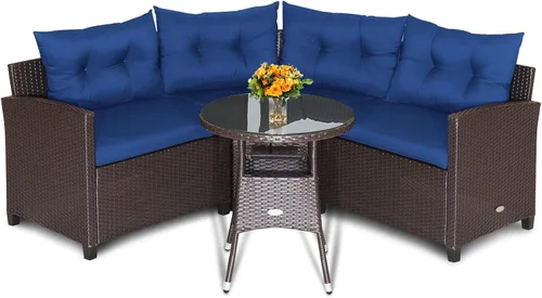 Vista 10 de Tangkula Juego de sofá modular de 4 piezas, media luna para todo tipo de clima, juego de muebles de patio esquineros resistentes con mesa auxiliar