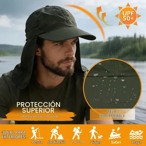 Vista 4 de EINSKEY Gorra de béisbol unisex con solapa para el cuello, impermeable, plegable, para golf, jardín, safari, senderismo, pesca, correr