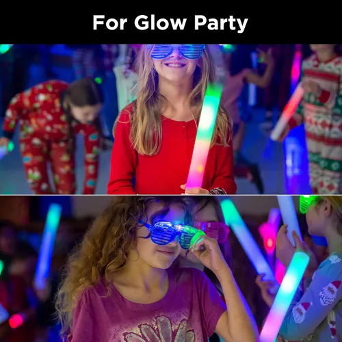 Vista 8 de Paquete de Fiesta a Granel de 32 Piezas de Varillas de Espuma Brillantes, Palos de Espuma LED Grandes Luminosos de 16" con 3 Efectos Intermitentes
