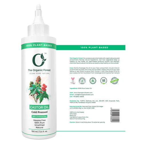 Vista 2 de Aceite de ricino orgánico prensado en frío para cabello, piel, pestañas, cejas, 100% puro, sin hexano, aceite facial natural para la nutrición